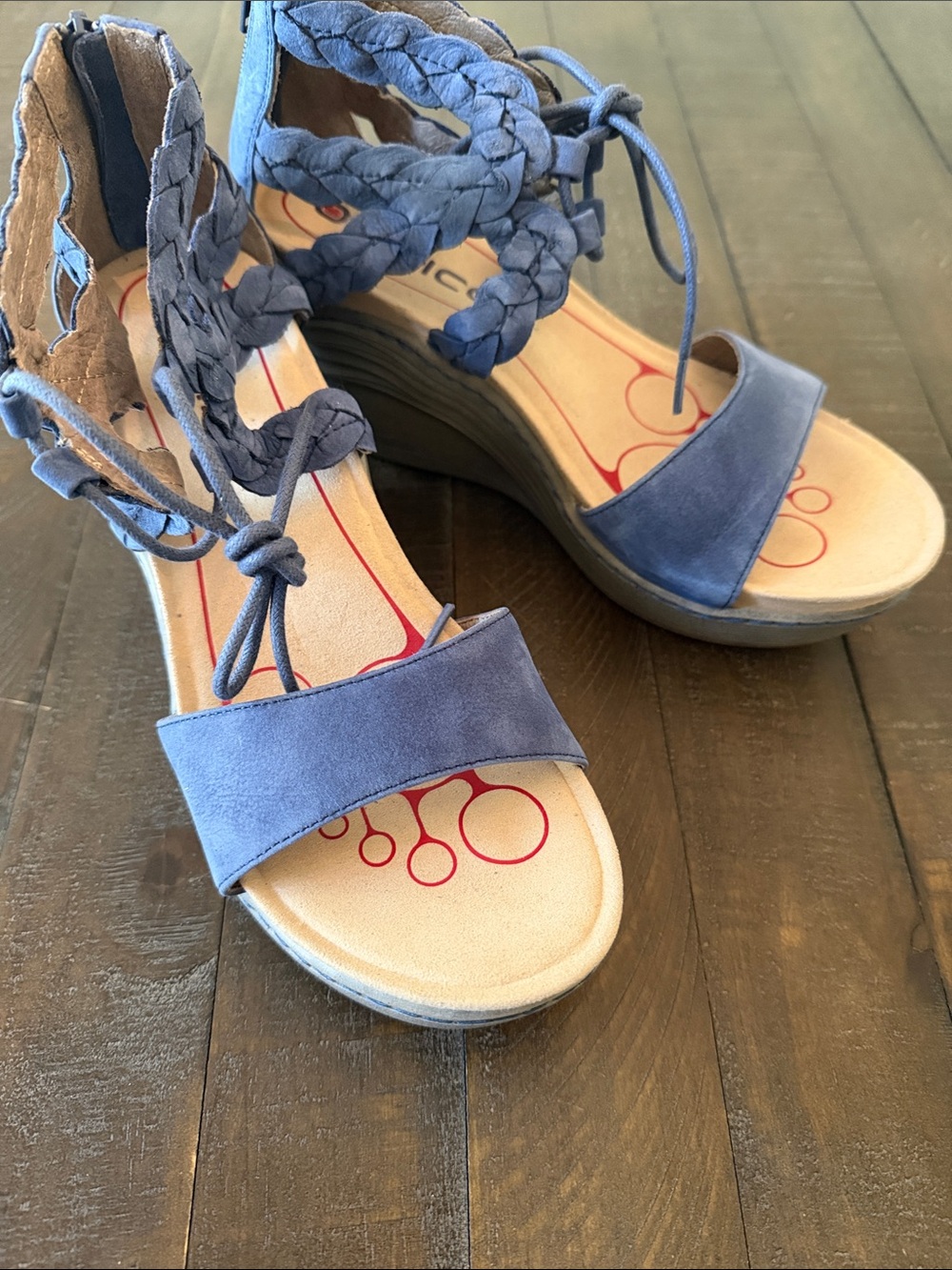 Bionica Blue Sirus Braided Lace-Up Wedge Sandals *New